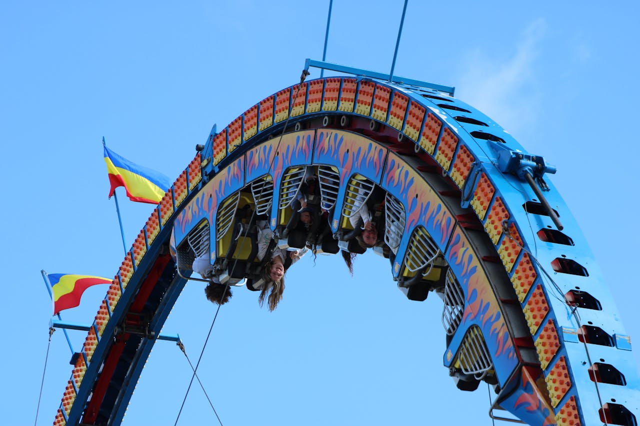 Experience the thrill of an upside-down amusement ride at Circleville fair.